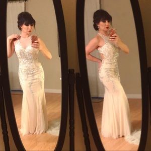 Champange mermaidprom dress with sequins and beads